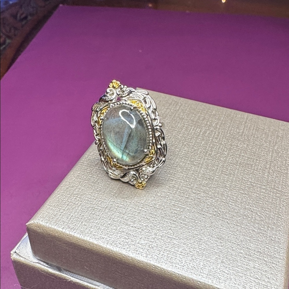 Gorgeous Karis Malagasy Labradorite Ring in 18K YG Plated & Platinum Bond - Picture 6 of 6
